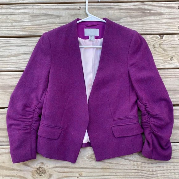 SOLD H&M Open Front Wool Blazer Jacket, Purple, Size 6